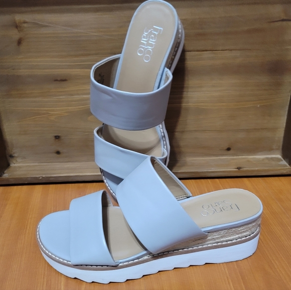 Franco Sarto Shoes - Franco Sarto Gray Cork Slip On Wedge Sandals